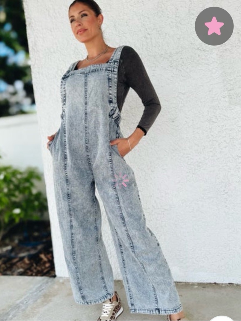 white birch Light Acid Wash Denim Overalls - Light Blue